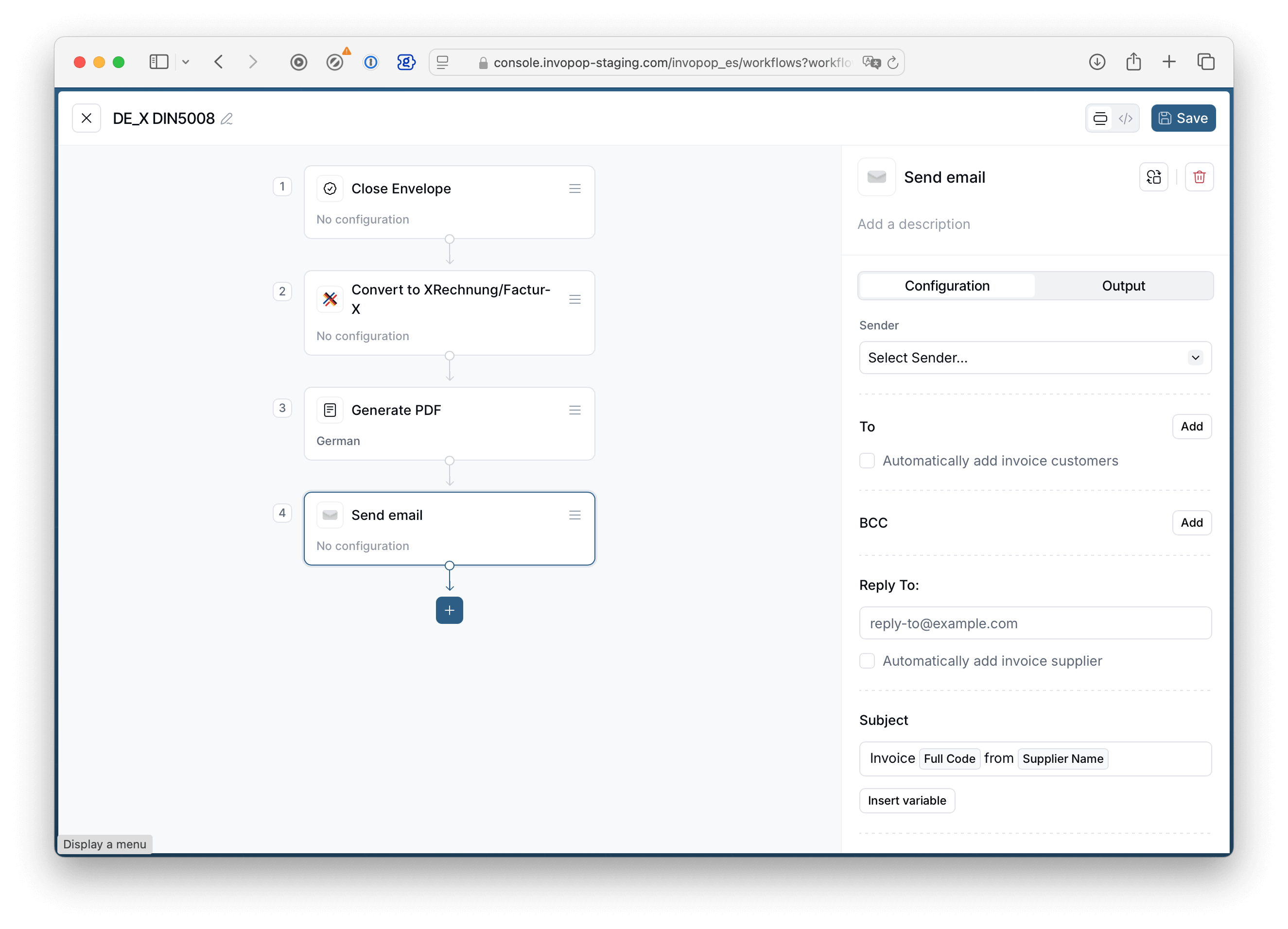 Workflow with email actions